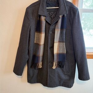 Tommy Hilfiger Charcoal Pea Coat with Plaid Scarf